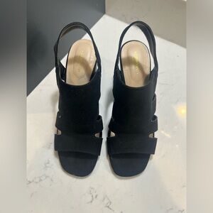 Liz Claiborne Women's Size 7 Memory Foam Block Heel Black Faux Suede